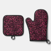 Glam Pink Black Leopard Print Ofenhandschuh & Topflappen-Set (Vorderseite)