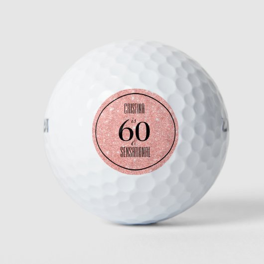 Glam Pink & Black Personalisiert 60 & Sensational Golfball (Vorderseite)
