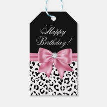 Glam Pink Bow Diamond Black Leopard Happy Birthday