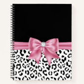 Glam Pink Bow Diamond Black Snow Leopard Notizblock (Vorderseite)