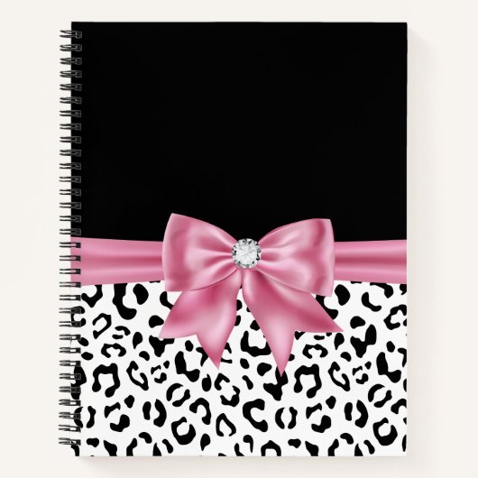 Glam Pink Bow Diamond Black Snow Leopard Notizblock (Vorderseite)