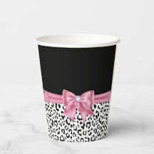 Glam Pink Bow Diamond Black Snow Leopard