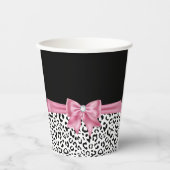 Glam Pink Bow Diamond Black Snow Leopard Pappbecher (Vorderseite)