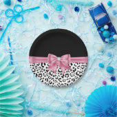 Glam Pink Bow Diamond Black Snow Leopard Pappteller (Party)