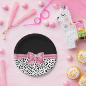 Glam Pink Bow Diamond Black Snow Leopard Pappteller (Party)