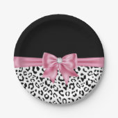 Glam Pink Bow Diamond Black Snow Leopard Pappteller (Vorderseite)