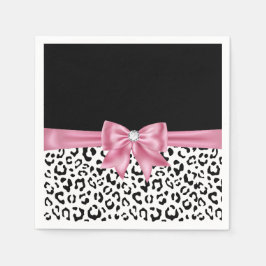 Glam Pink Bow Diamond Black Snow Leopard Serviette
