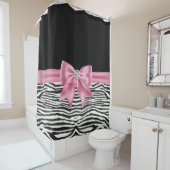 Glam Pink Bow Diamond Zebra Print Black Duschvorhang (Beispiel)