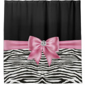 Glam Pink Bow Diamond Zebra Print Black Duschvorhang (Vorderseite)