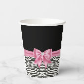 Glam Pink Bow Diamond Zebra Print Black Pappbecher (Rückseite)