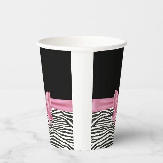 Glam Pink Bow Diamond Zebra Print Black Pappbecher (Rechts)