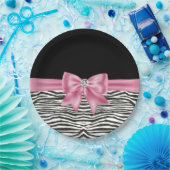 Glam Pink Bow Diamond Zebra Print Black Pappteller (Party)