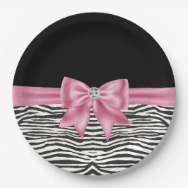 Glam Pink Bow Diamond Zebra Print Black Pappteller
