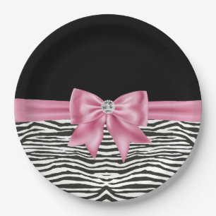 Glam Pink Bow Diamond Zebra Print Black Pappteller