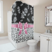 Glam Pink Bow-Grey Leopard-Silver Glitzern Duschvorhang (Beispiel)