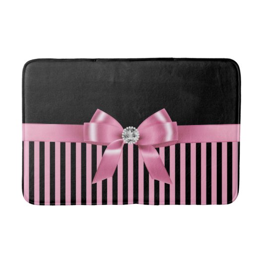 Glam Pink Bow-Pink Black Pinstripes-Black Badematte (Vorderseite)
