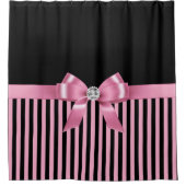 Glam Pink Bow-Pink Black Pinstripes-Black Duschvorhang (Vorderseite)