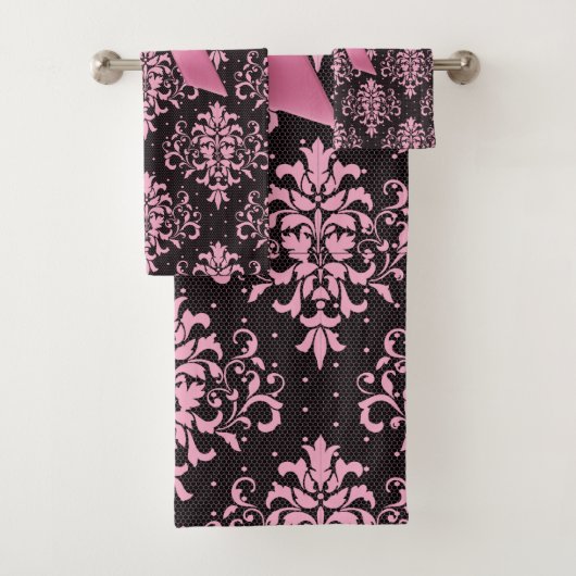 Glam Pink Bow-Pink Lace-Black Badhandtuch Set (Insitu)