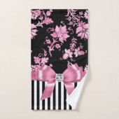 Glam Pink Bow-Pink Stift-Schwarz-weiß Pinstripes Badhandtuch Set (Handtuch)