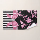 Glam Pink Bow-Pink Stift-Schwarz-weiß Pinstripes Badhandtuch Set (Handtuch)