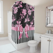 Glam Pink Bow-Pink Stift-Schwarz-weiß Pinstripes Duschvorhang (Beispiel)