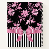 Glam Pink Bow-Pink Stift-Schwarz-weiß Pinstripes Notizblock (Rückseite)