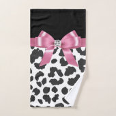 Glam Pink Bow-White Leopard Print Black Badhandtuch Set (Handtuch)