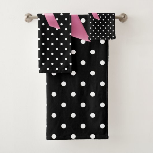 Glam Pink Bow White Polka Dots Black Bath Handtuch Badhandtuch Set (Insitu)