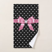 Glam Pink Bow White Polka Dots Black Bath Handtuch Badhandtuch Set (Handtuch)