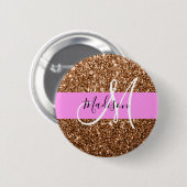 Glam Pink & Bronze Glitzer Glitzern Monogram Name Button (Vorne & Hinten)