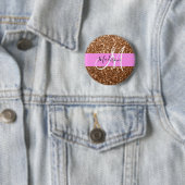 Glam Pink & Bronze Glitzer Glitzern Monogram Name Button (Beispiel)