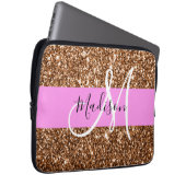 Glam Pink & Bronze Glitzer Glitzern Monogram Name Laptopschutzhülle (Vorne Rechts)
