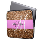 Glam Pink & Bronze Glitzer Glitzern Monogram Name Laptopschutzhülle (Vorderseite Links)