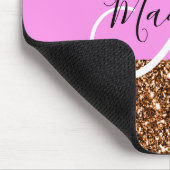 Glam Pink & Bronze Glitzer Glitzern Monogram Name Mousepad (Ecke)