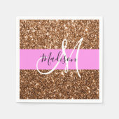 Glam Pink & Bronze Glitzer Glitzern Monogram Name Serviette (Vorderseite)