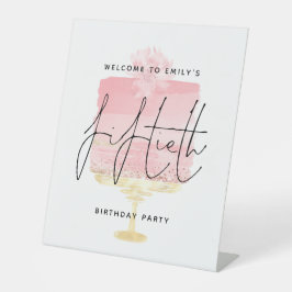 Glam Pink Cake Begrüßungsname Script 50. Party Sockelschild