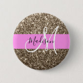 Glam Pink Champagne Gold Glitzer Sparkone Monogram Button (Vorderseite)