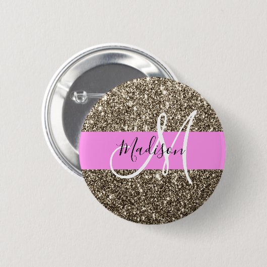 Glam Pink Champagne Gold Glitzer Sparkone Monogram Button (Vorne & Hinten)