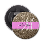 Glam Pink Champagne Gold Glitzer Sparkone Monogram Flaschenöffner (Vorderseite)