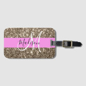 Glam Pink Champagne Gold Glitzer Sparkone Monogram Gepäckanhänger (Vorderseite (Horizontal))