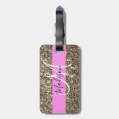 Glam Pink Champagne Gold Glitzer Sparkone Monogram Gepäckanhänger (Rückseite vertikal)