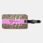 Glam Pink Champagne Gold Glitzer Sparkone Monogram Gepäckanhänger (Rückseite horizontal)
