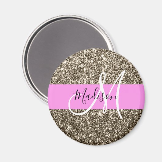 Glam Pink Champagne Gold Glitzer Sparkone Monogram Magnet (Vorderseite/Rückseite)