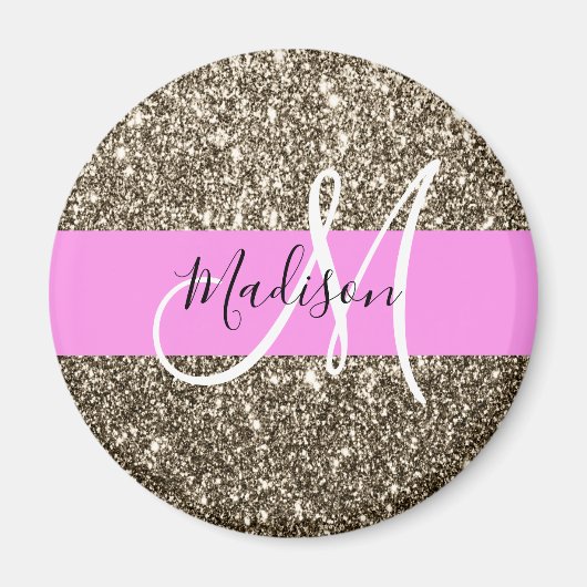 Glam Pink Champagne Gold Glitzer Sparkone Monogram Magnet (Vorne)