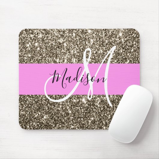 Glam Pink Champagne Gold Glitzer Sparkone Monogram Mousepad (Mit Mouse)
