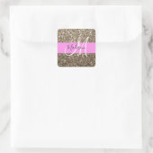 Glam Pink Champagne Gold Glitzer Sparkone Monogram Quadratischer Aufkleber (Tasche)