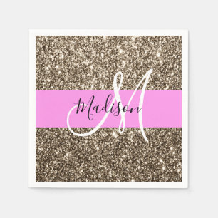 Glam Pink Champagne Gold Glitzer Sparkone Monogram Serviette