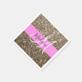 Glam Pink Champagne Gold Glitzer Sparkone Monogram Serviette (Ecke)