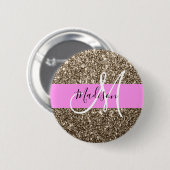 Glam Pink Champagner Gold Glitter Funkeln Monogram Button (Vorne & Hinten)