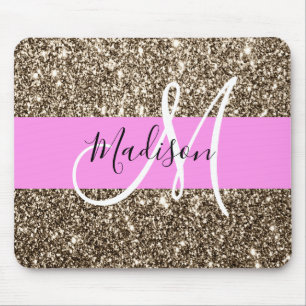 Glam Pink Champagner Gold Glitter Funkeln Monogram Mousepad